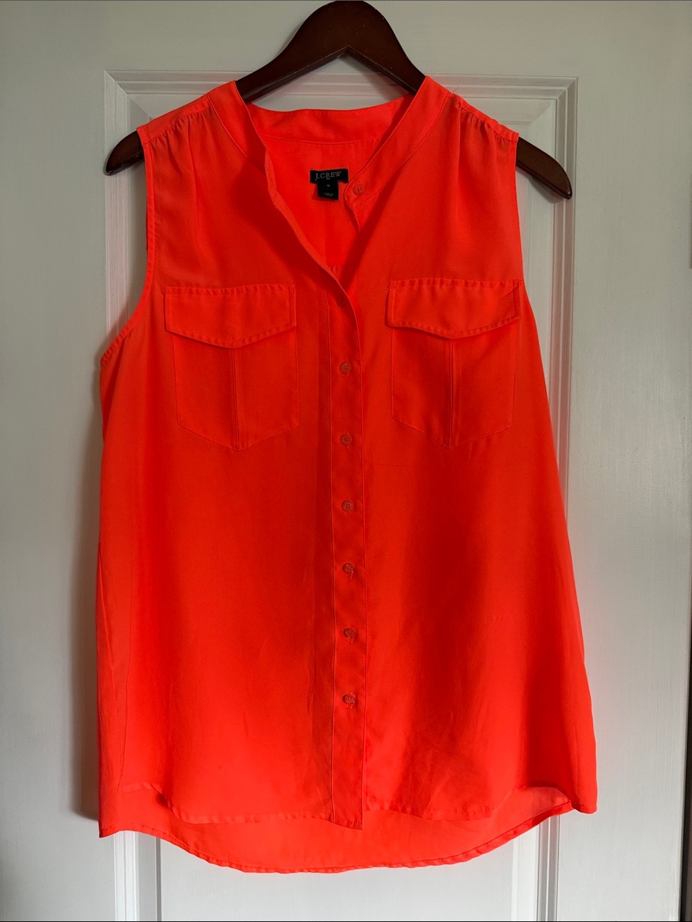 J. Crew Bright Neon Coral Sleeveless Button-Front Shell Top